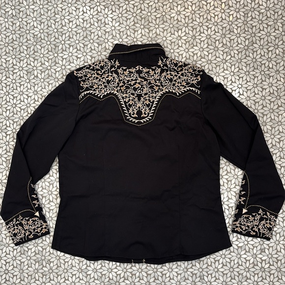 Women's Scully Scroll Embroidered Long Sleeve Pearl Snap Western Shirt, Size L - Picture 2 of 12